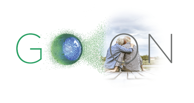 The ONIVYDE® (irinotecan liposome injection) GO ON campaign shows an illustrated ONIVYDE liposome dissolving into photography of a couple affected by metastatic pancreatic cancer